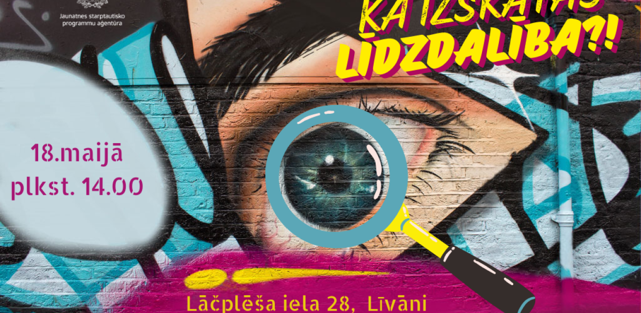 Krāsaina grafiti siena ar acs zīmējumu un lupu