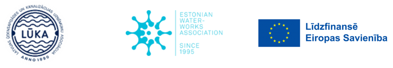 Logo ansambils ar ES logo un Latvijas un Igaunijas ūdensapgādes un kanalizācijas uzņēmumu asociācijām