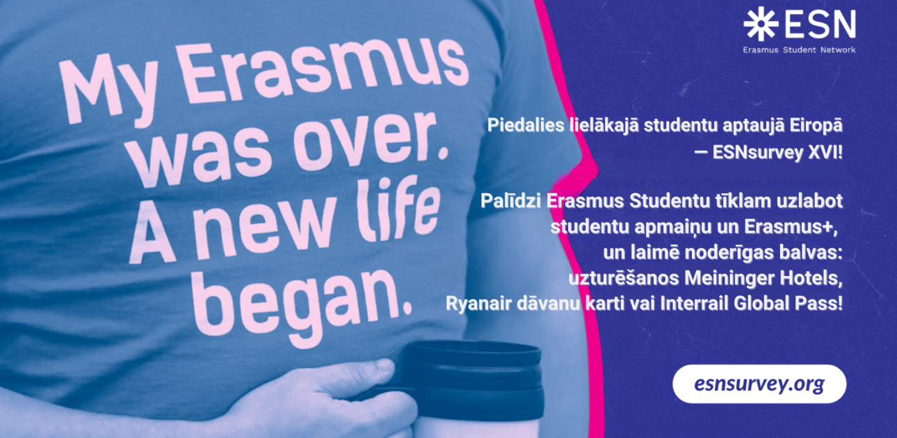 Erasmus Studentu tīkls, cilvēks ar zilu kreklu un krūzi rokās