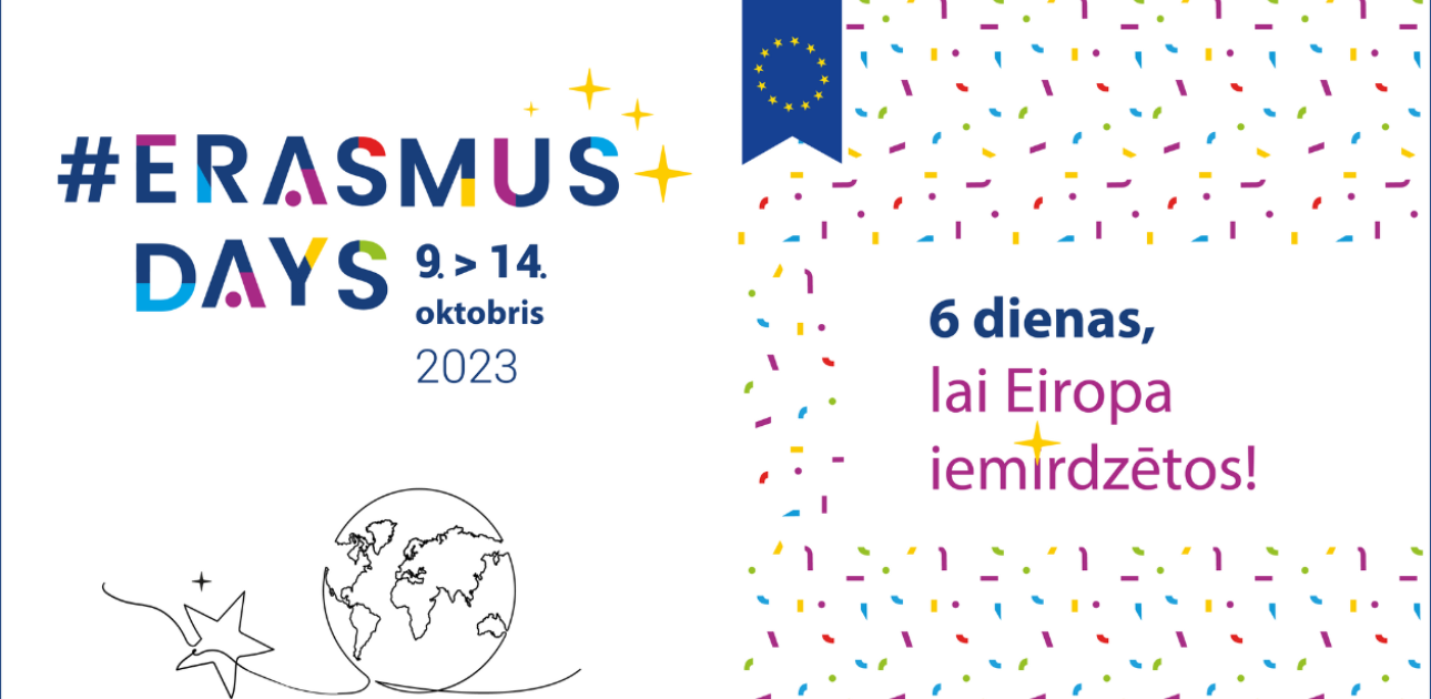 Erasmus dienu vizuālā identitāte ar zemeslodes ikonu