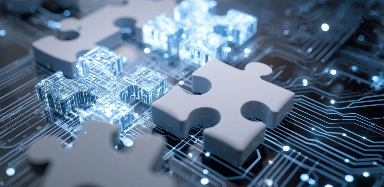 3d puzles gabaliņi, daži no tiem kā mikroshēmas