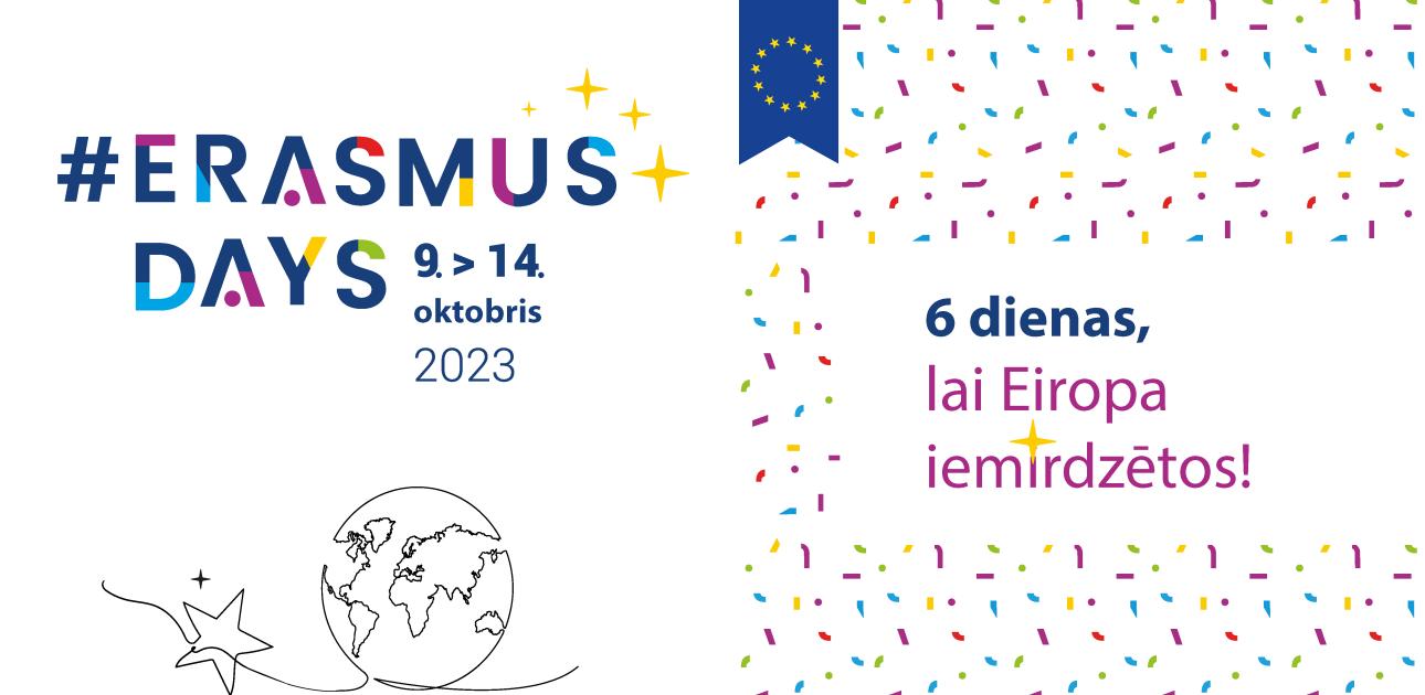 Erasmus dienu vizuālā identitāte ar zemeslodes ikonu