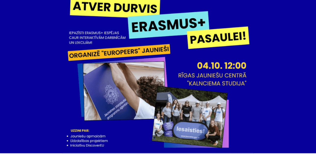Jauniešus aicina piedalīties pasākumā “Atver durvis “Erasmus+” pasaulei!”