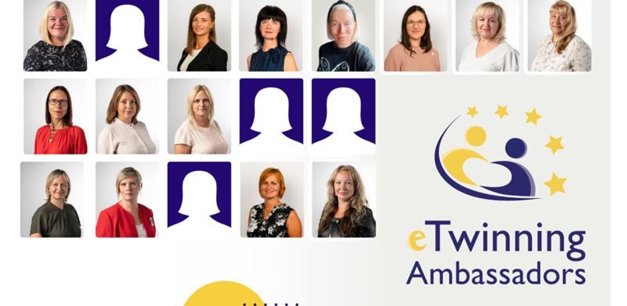 Dažādas profila buldes, eTwinning logo, vēstnieki