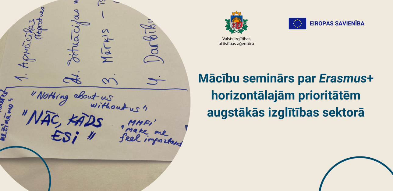 Pasākuma vizuālis ar pierakstu lapu un nosaukumu