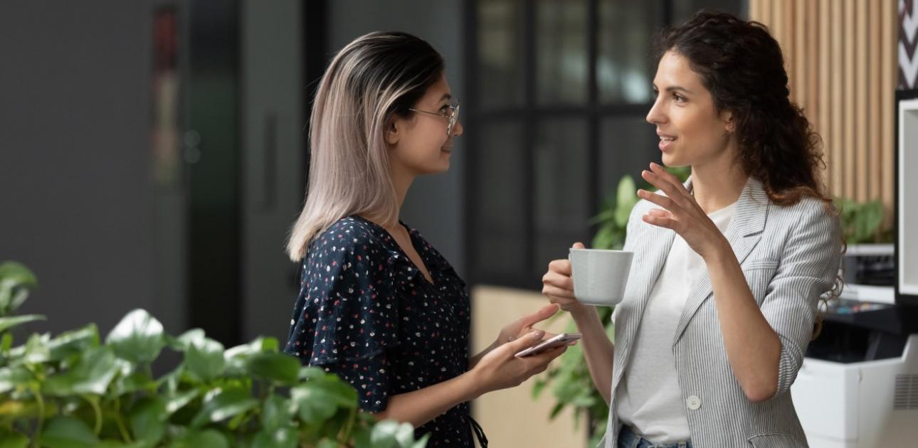 Divas sievietes birojā sarunājas