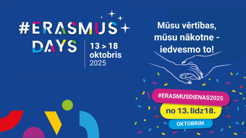 Erasmus Dienas logo, sauklis, divas uzzīmētas rokas, kas sadevušās 