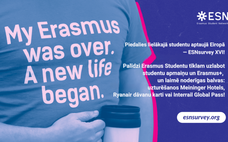 Erasmus Studentu tīkls, cilvēks ar zilu kreklu un krūzi rokās