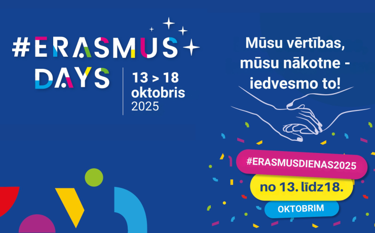 Erasmus Dienas logo, sauklis, divas uzzīmētas rokas, kas sadevušās 